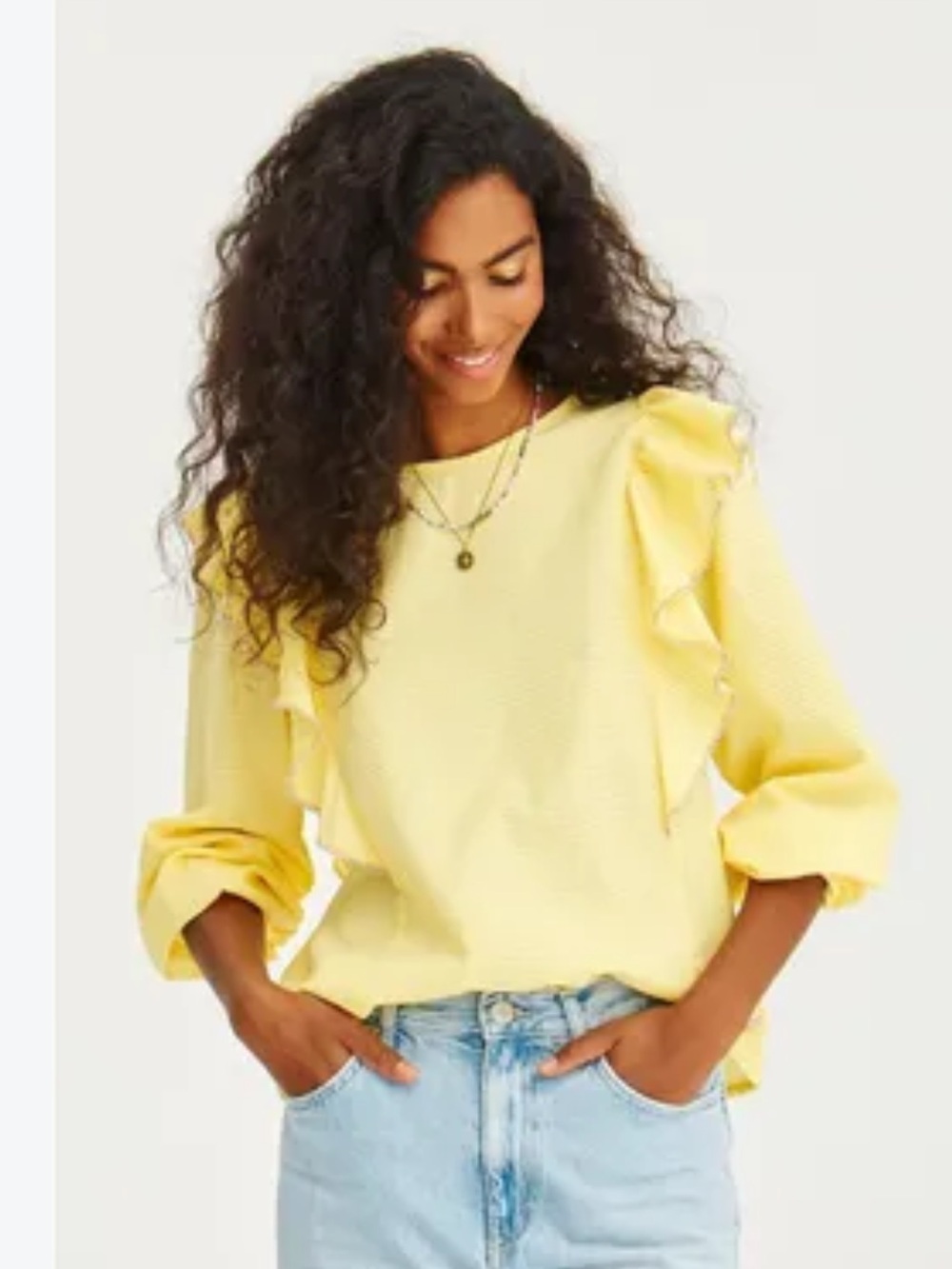 LOFT Yellow Ruffle Shoulder Sweatshirt woman’s size XL